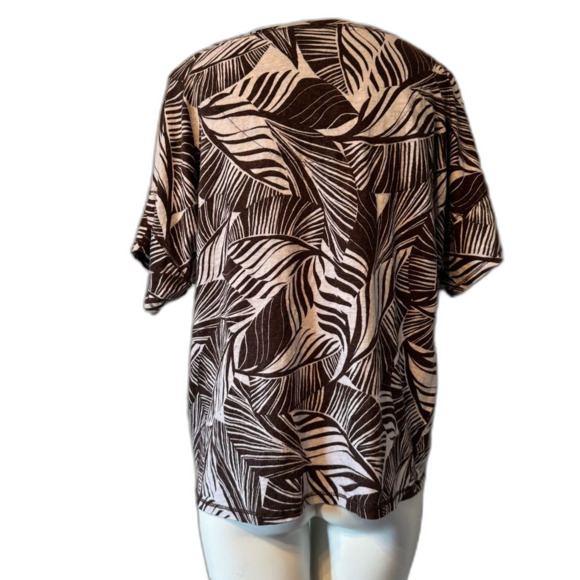 Chico's Brown and Off-white Leaf Print Blouse Top 3 16 XL - Picture 3 of 7